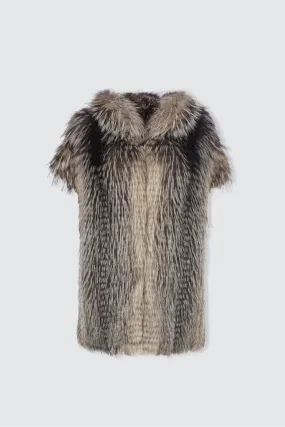 ---------Gilet in volpe argentata decolorata con cappuccio--------