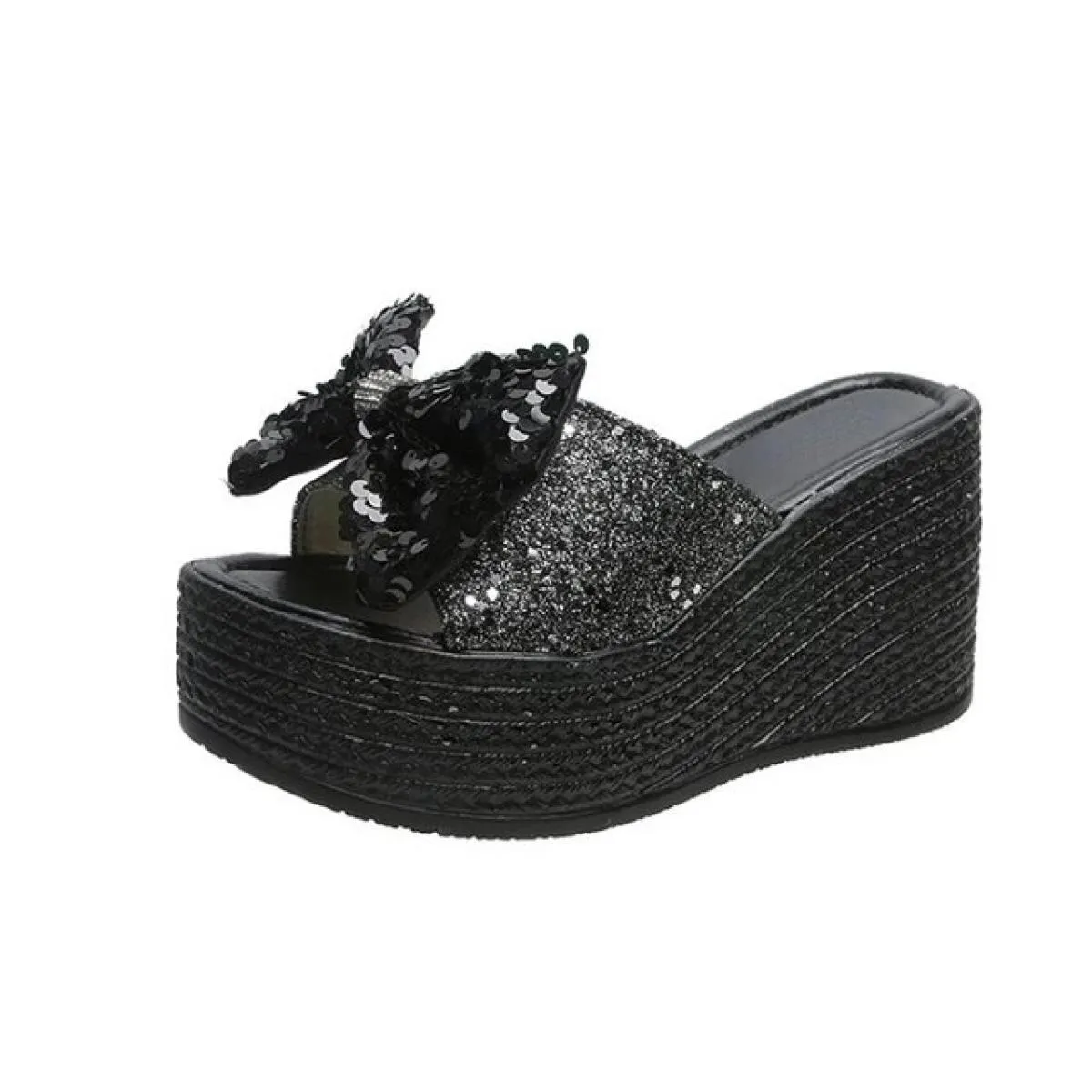 2022 nuove pantofole taglie forti sandali con tacco alto con paillettes alla moda da donna scarpe con plateau pantofole da donna