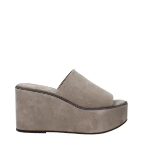 Brunello Cucinelli Zeppe Donna Camoscio Grigio/Fango