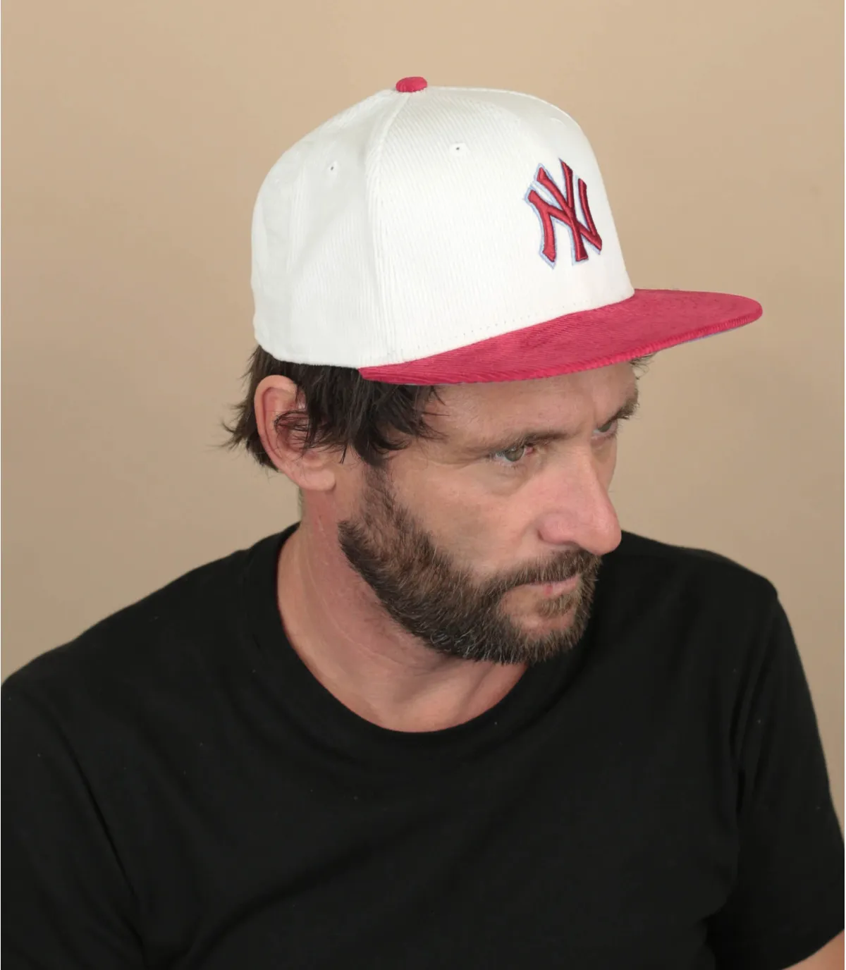 Cappello fitted NY rosso beige a costeCappellini Cord 59Fifty NY offwhite red     