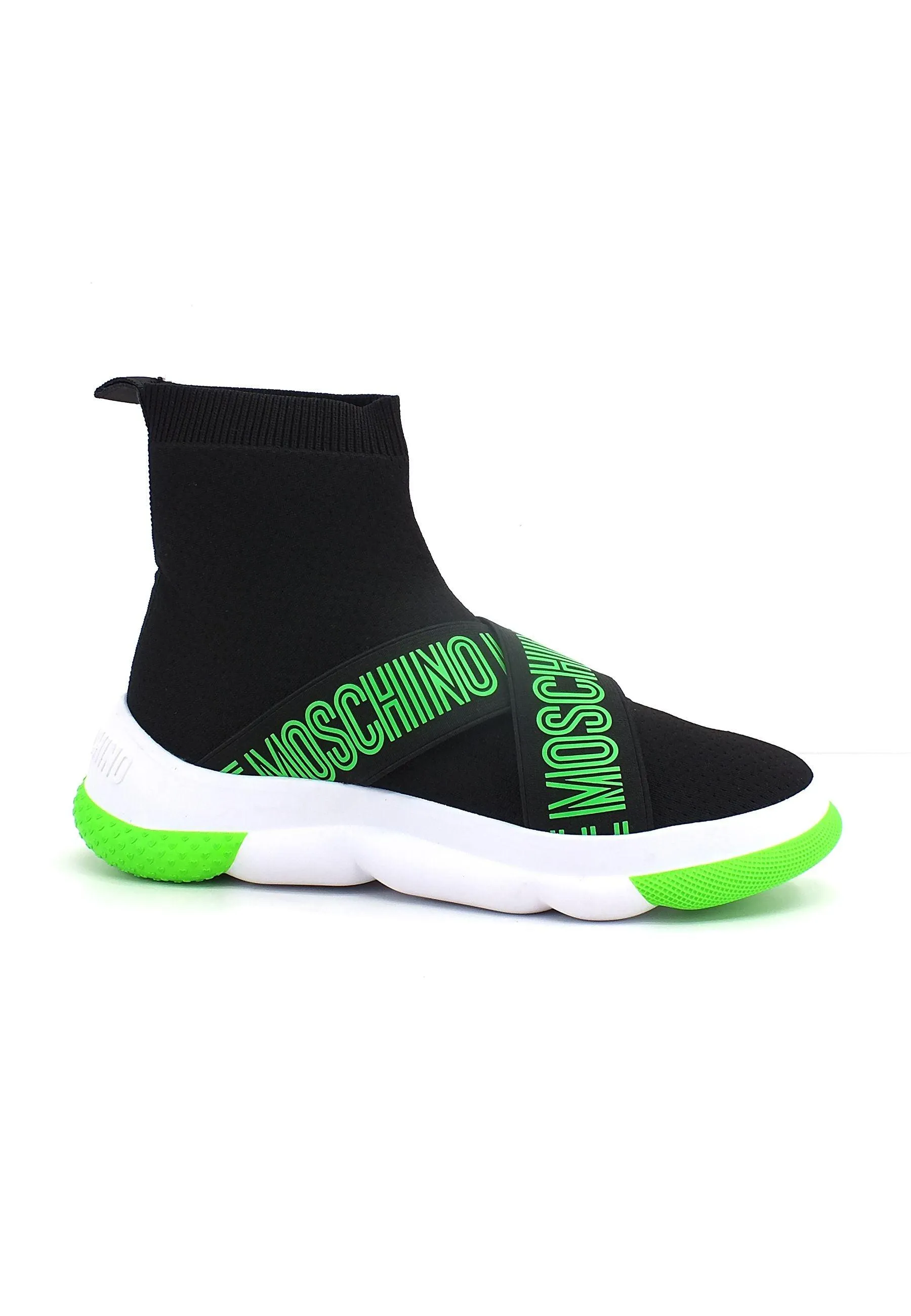 LOVE MOSCHINO Sneaker Sock Elastic Donna Nero Verde JA15224G0FIZH00B