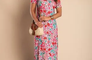 Maxi abito con stampa floreale, rosa