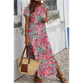 Maxi abito con stampa floreale, rosa