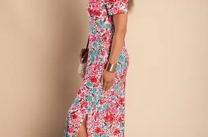 Maxi abito con stampa floreale, rosa