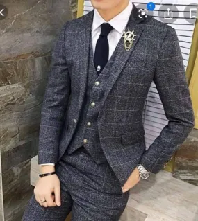 New Fashion 3 pezzi Plaid Uomo Suit Blazer Uomo Slim Fit Smoking da sposa personalizzato per lo sposo giacca  pantaloni  gile