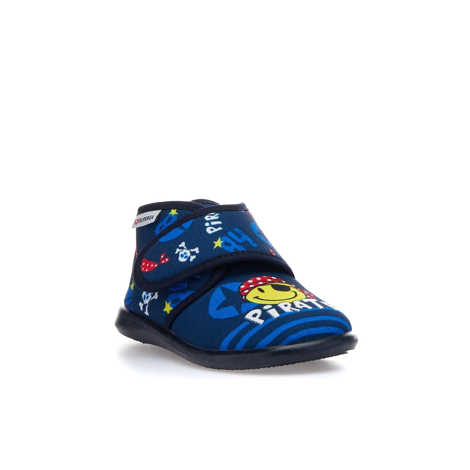 Pantofole blu da asilo con stampa pirati e velcro