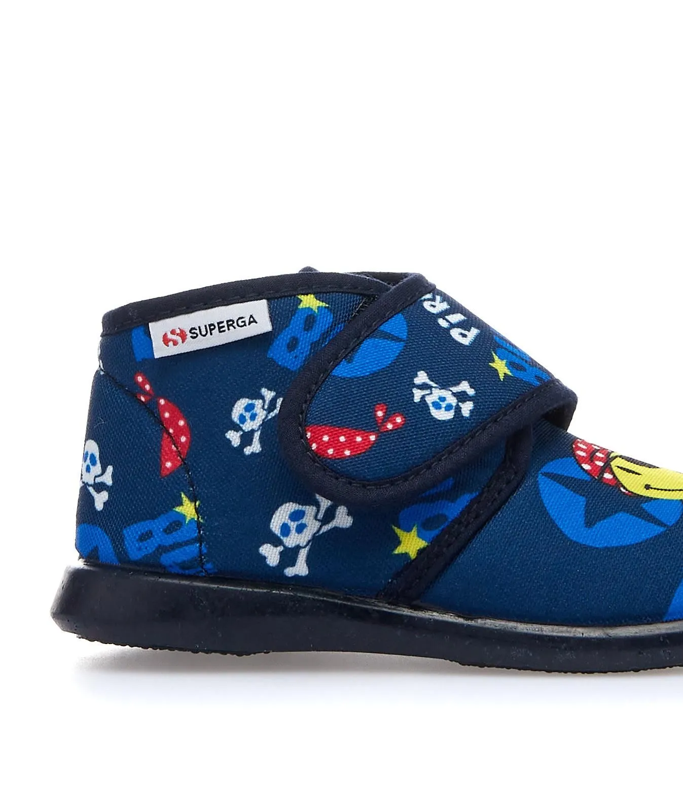 Pantofole blu da asilo con stampa pirati e velcro