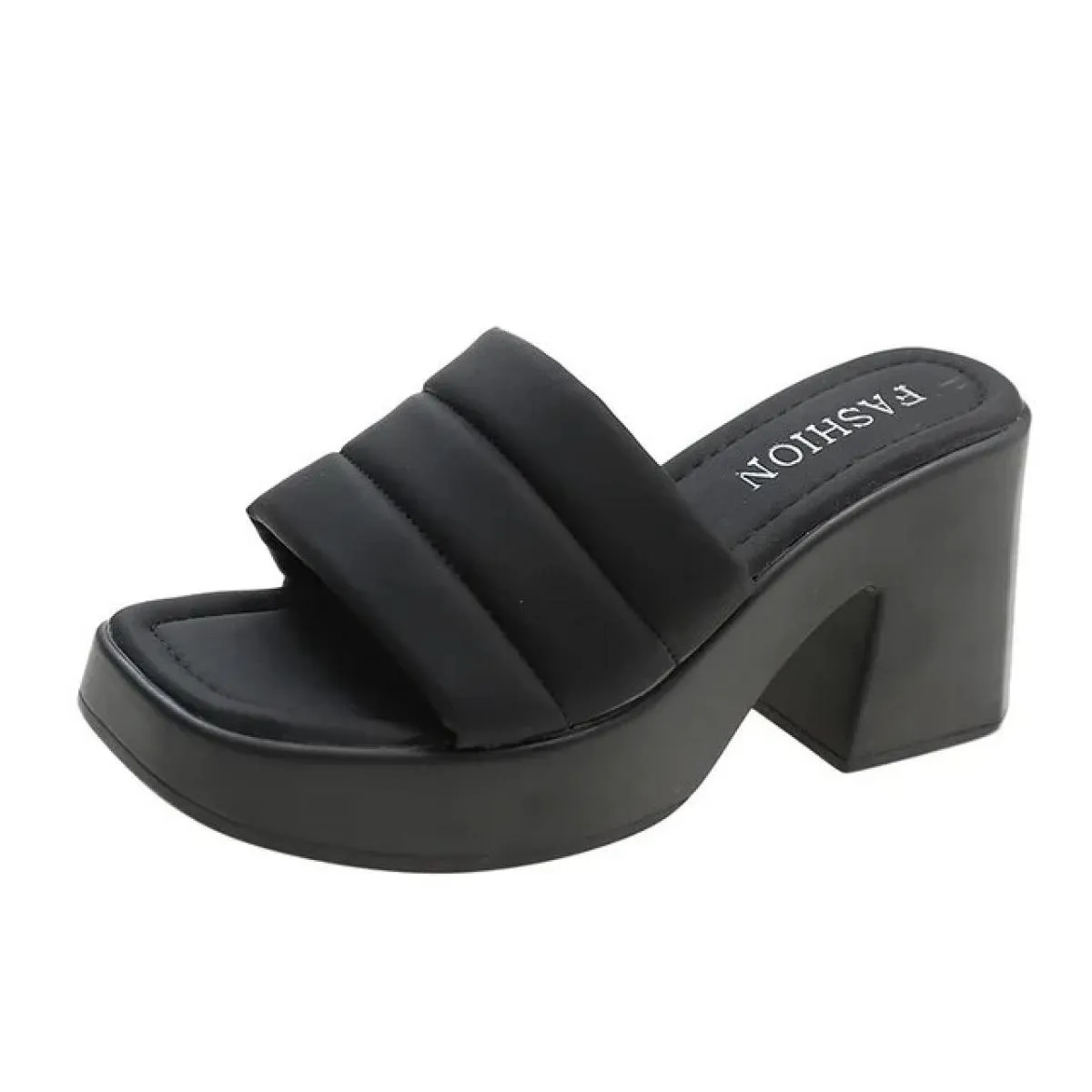 Pantofole con tacco alto da donna nuove Pantofole estive con plateau in punta aperta in pelle Nero Versatile spiaggia casual