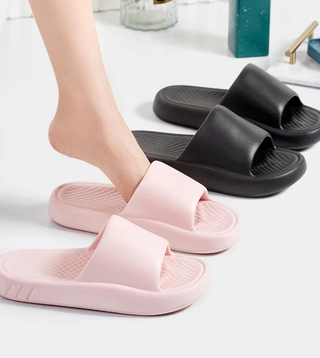 Pantofole da donna con suola morbida e nuvola, bagno di casa, mute, antiscivolo, con piattaforma, pantofole per cuscino, per don