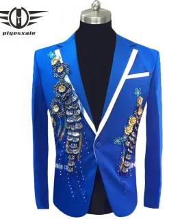 Plyesxale Blazer con paillettes blu bianco rosso blu da uomo Blazer da ballo floreale slim fit Giacca da palcoscenico per feste