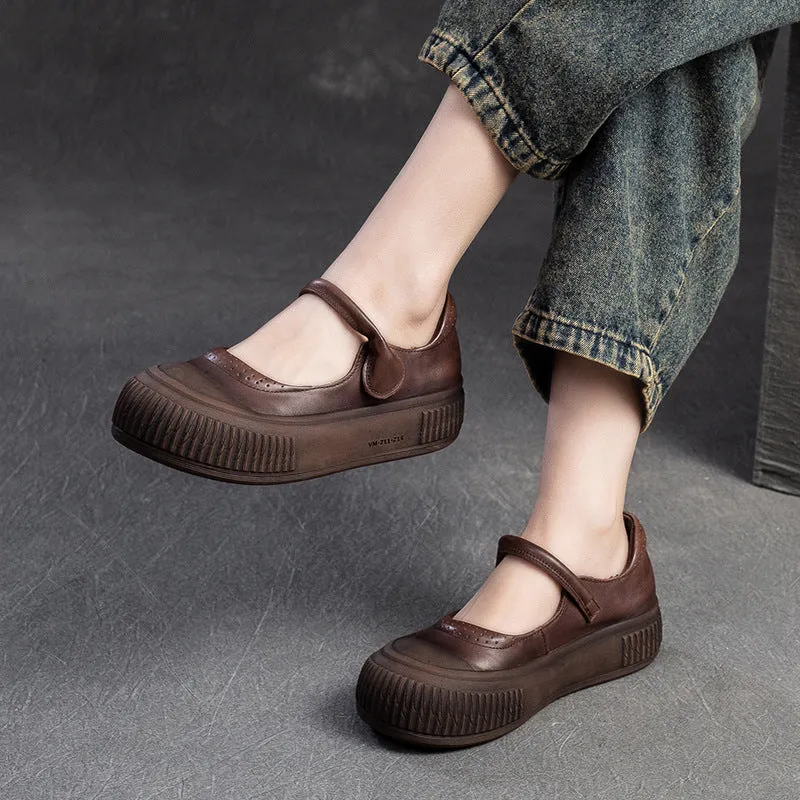 Scarpe casual piatte in pelle retrò da donna